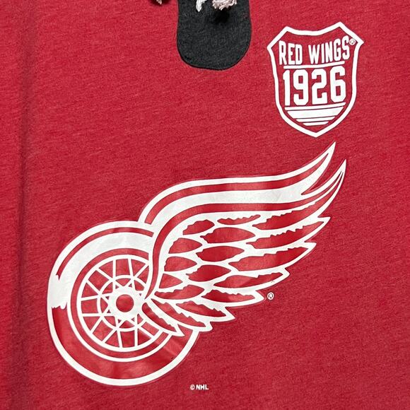 Detroit Red Wings NHL Red & Gray Raglan Sleeve Ringer Tee w/ Tie Neck Size Med - Picture 3 of 12